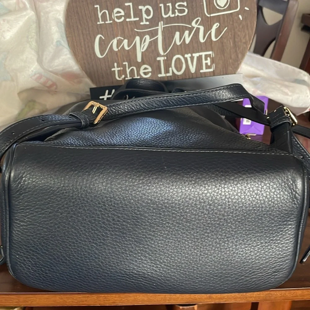Michael Kors Rhea Zip Backpack Large Pebble Leather Navy Blue EUC - Picture 16 of 16